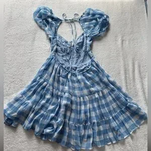open lace back dress Daydreaming Gingham Set Blue / White main image 0